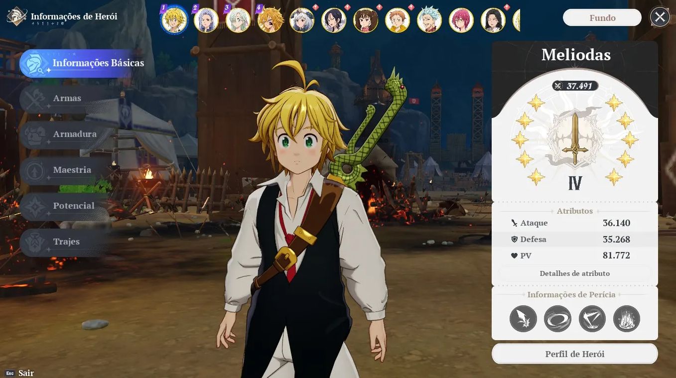 CONTA END GAME 3 PERSONAGENS P10 MELIODAS P10/ELIZABETH P10/