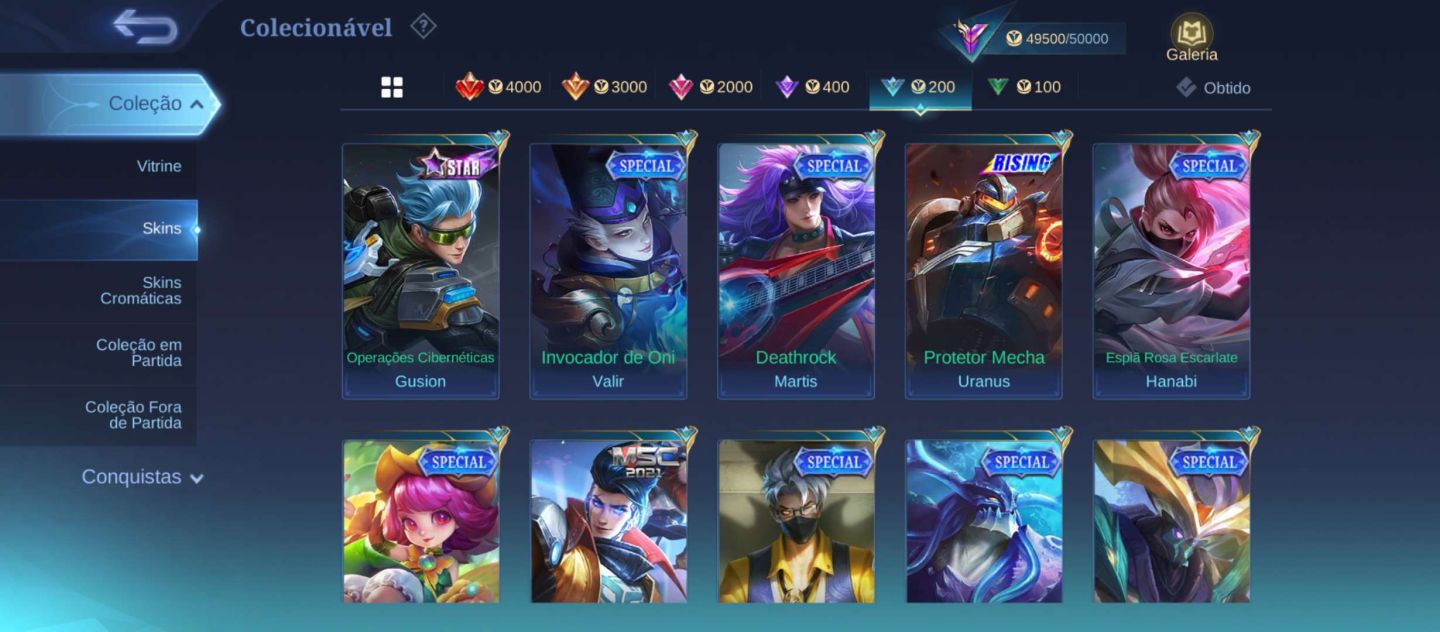 CONTA MOBILE LEGENDS RARA | 10 ANOS | 133 HERÓIS + 284 SKINS