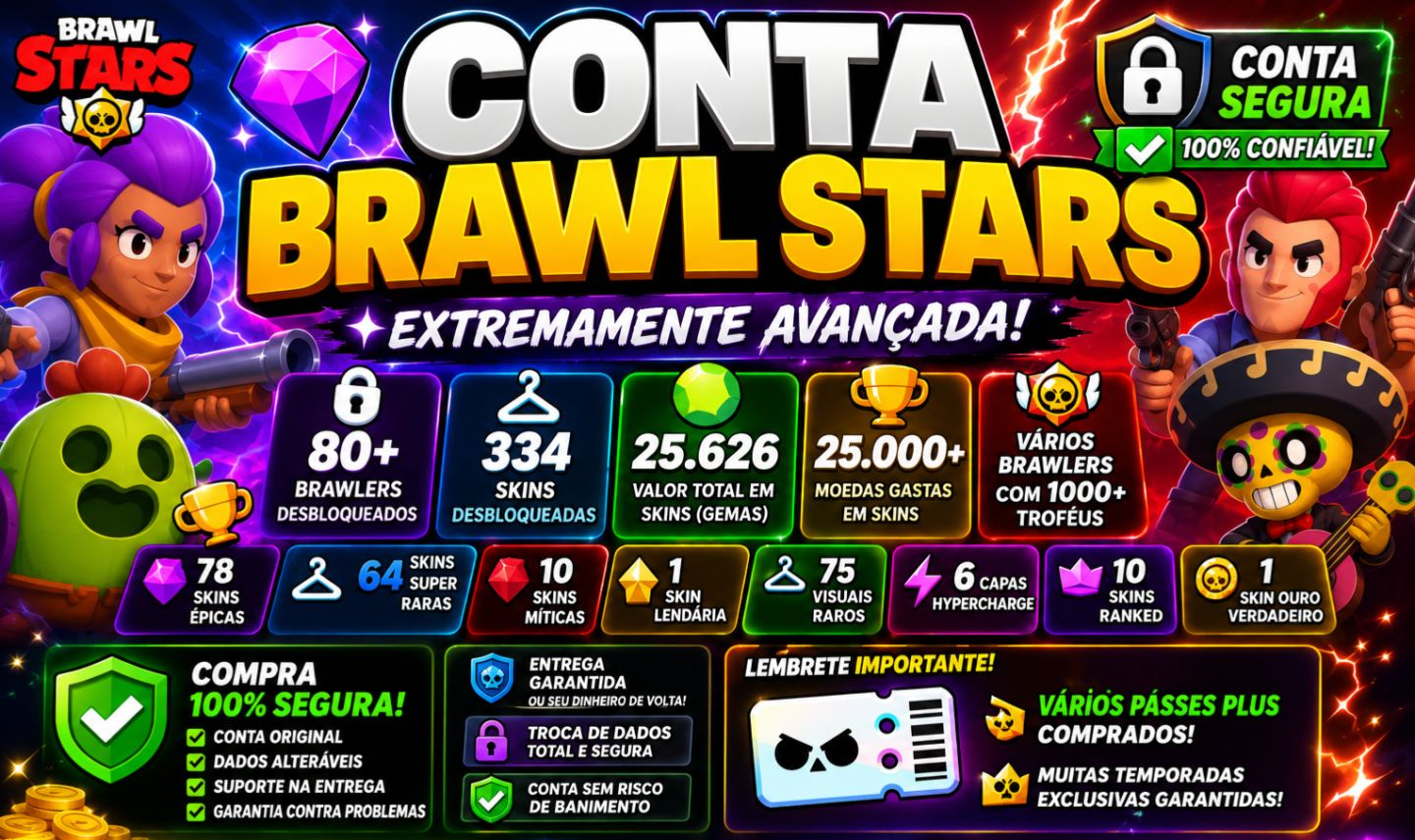 CONTA BRAWL STARS OP! DESCONTO DE 55% PRA SAIR LOGO. +85 BRAWLERS