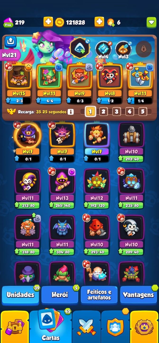 Conta Rush Royale BRIGUENTO LV 15 MONGE LV 13 + DRIADE LV11 1189 DE CRITICO