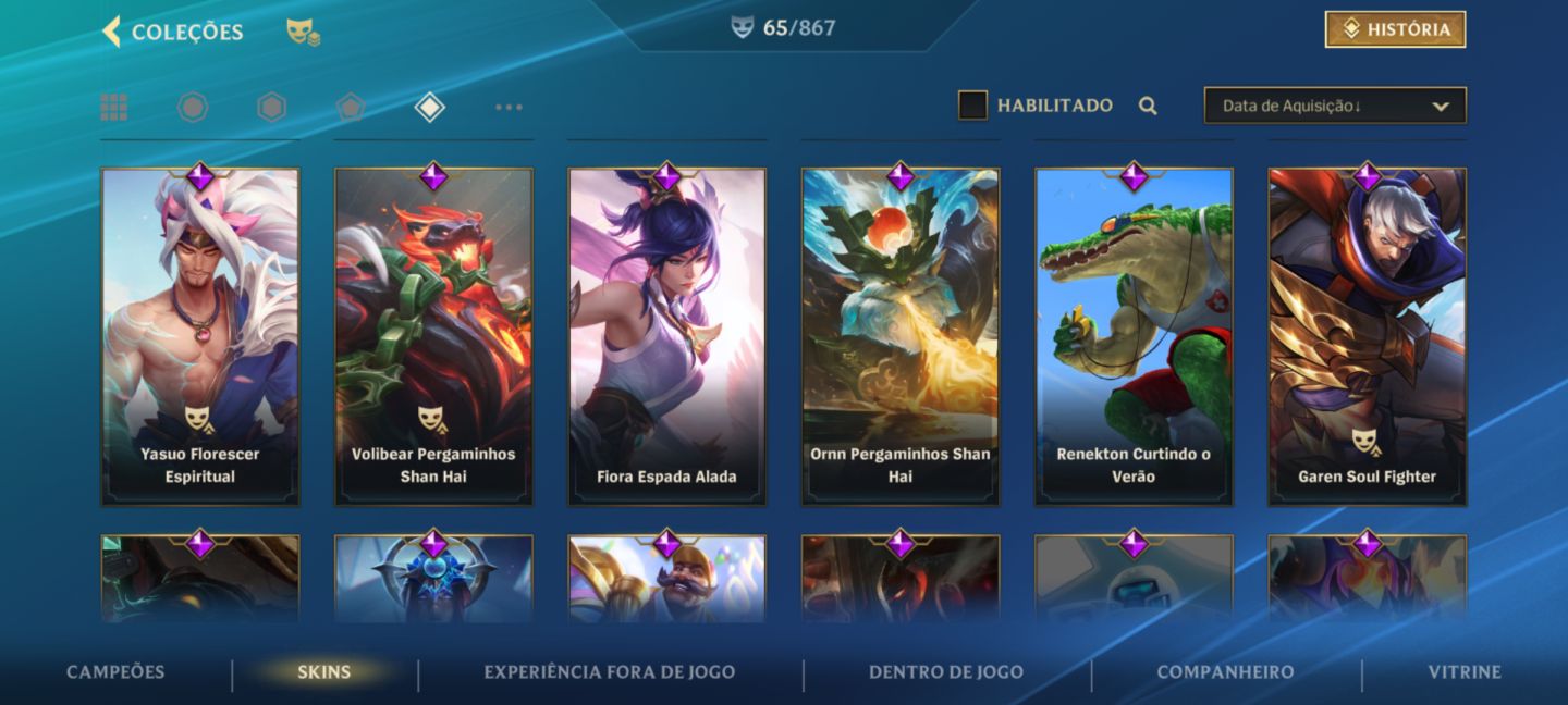 Wild Rift Conta 65 Skins (Lendárias + Épicas) | Nível 160