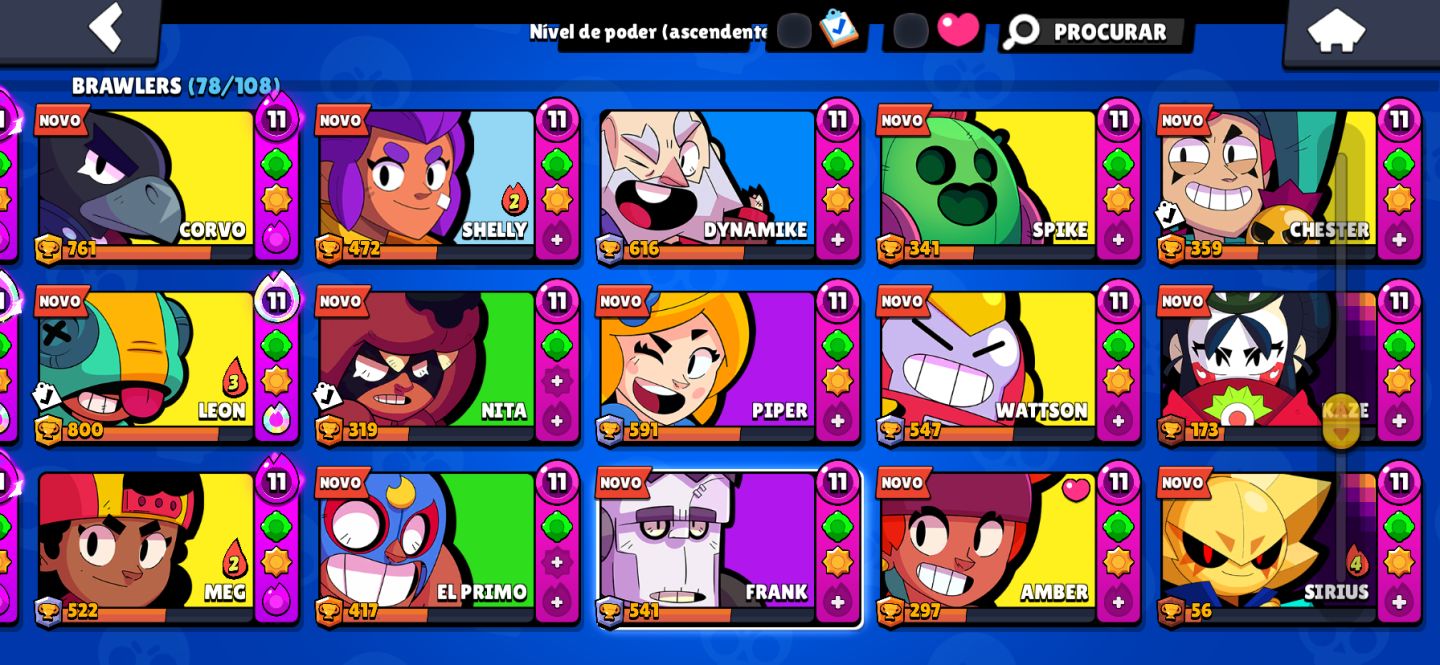 Conta de Brawl Stars com muitas skins