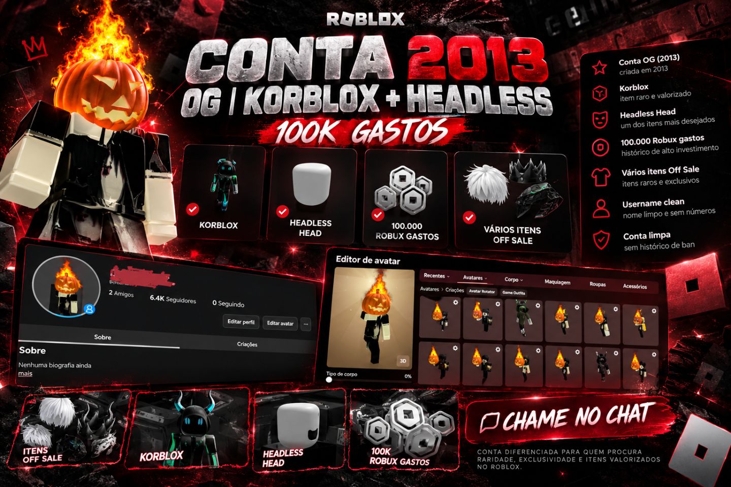 [Menor Preço] Conta Roblox Headless + Korblox + Og | GGMAX