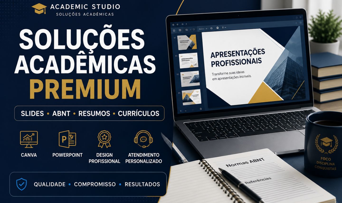 Trabalhos Acadêmicos Premium | Slides, ABNT, Resumos, Mapas Mentais e Currículos