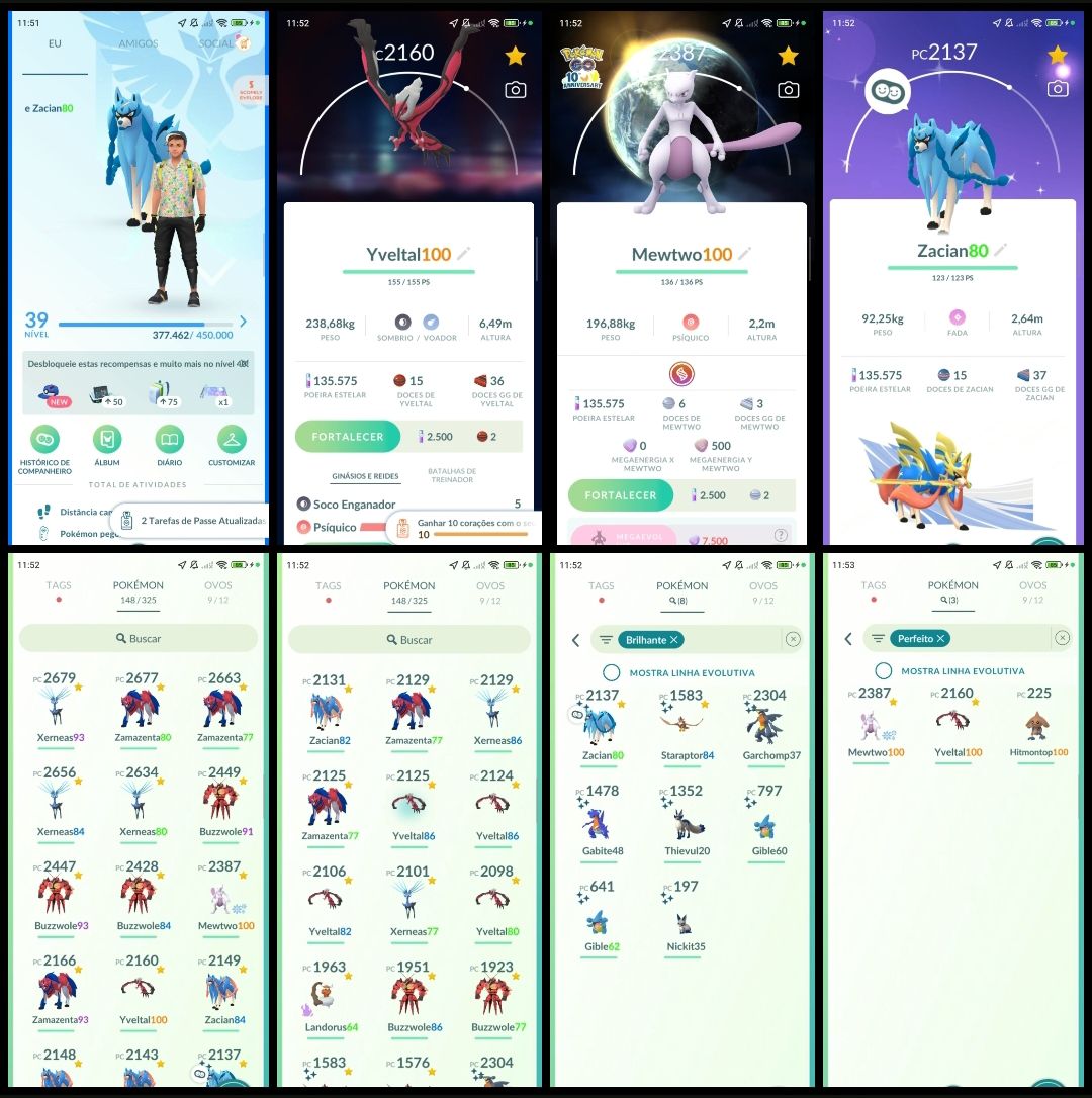 Pokémon Go L39 | Mewtwo 100% c/ Fundo | Yveltal 100% | 24 Lendários | Q243