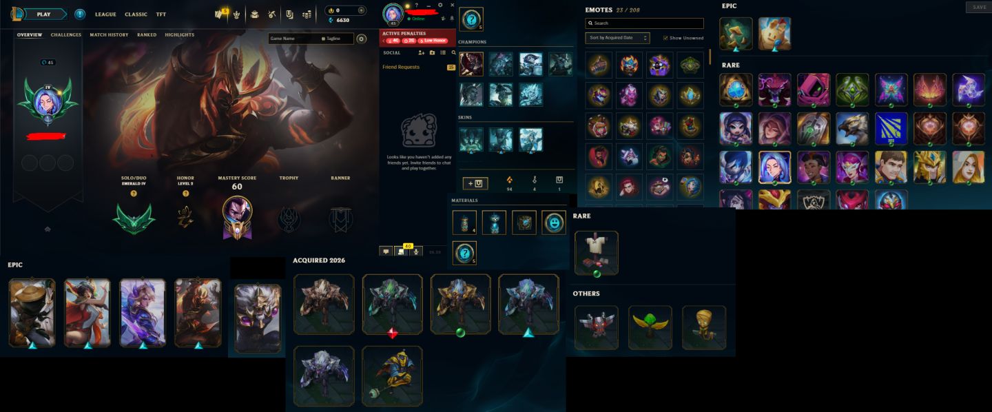 CONTA DE 2020 UPADA A MÃO | LVL 45 | ESMERALDA IV | 5 SKINS