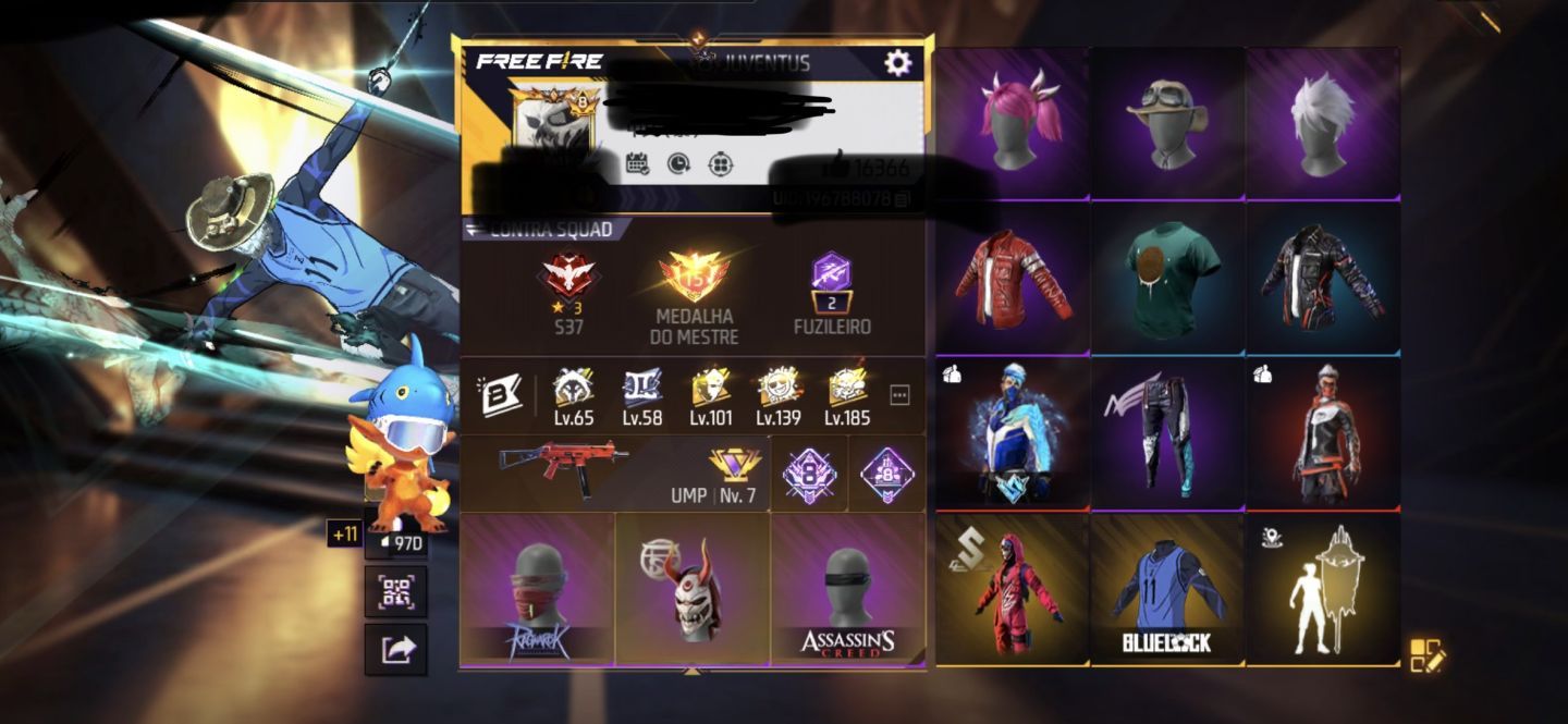 CONTA FREE FIRE QUASE LEVEL 80 com vários passe e coisas raras.