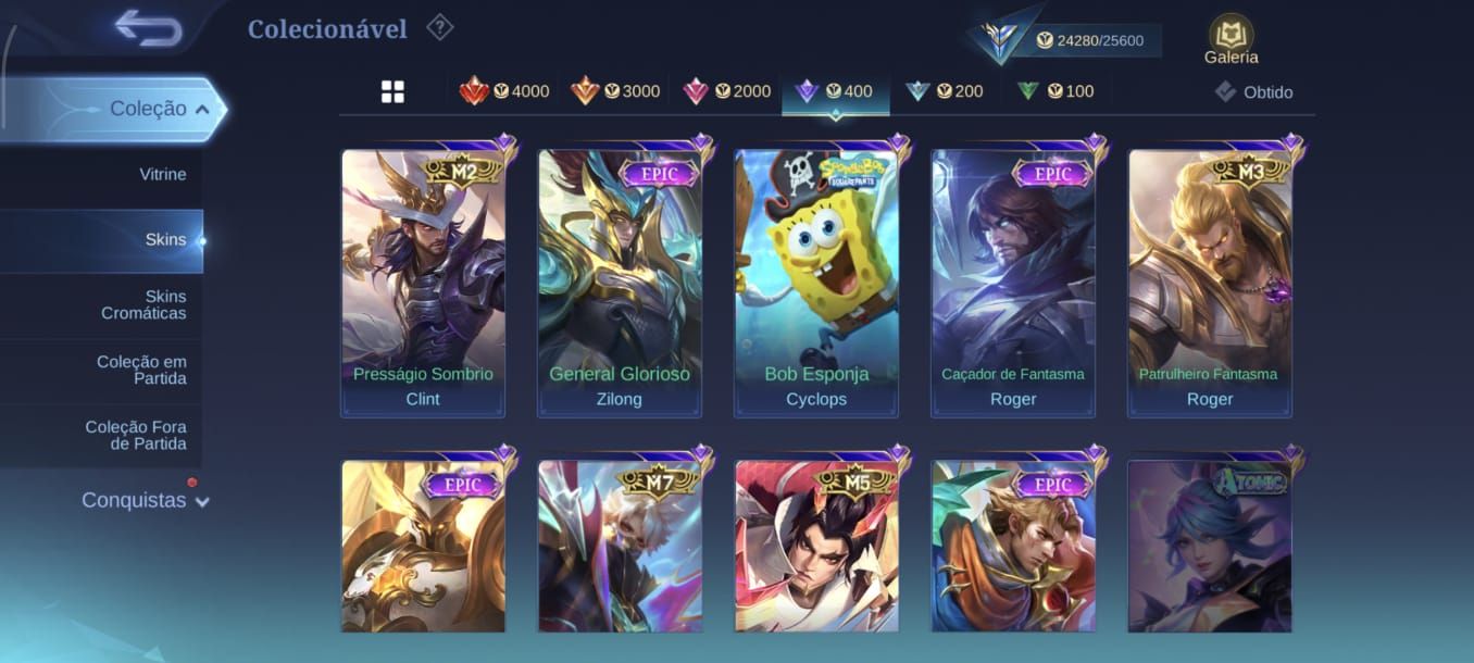 Conta de ML com 72 skins totais.