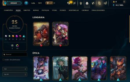 Conta no lol com skins e elo Esmeralda IV