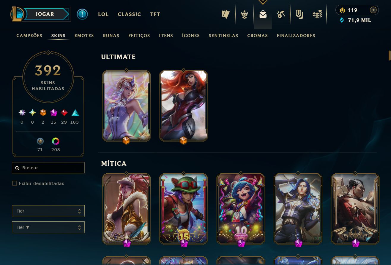Conta LoL, com 392 skins, LV 417 com todos os campeões.