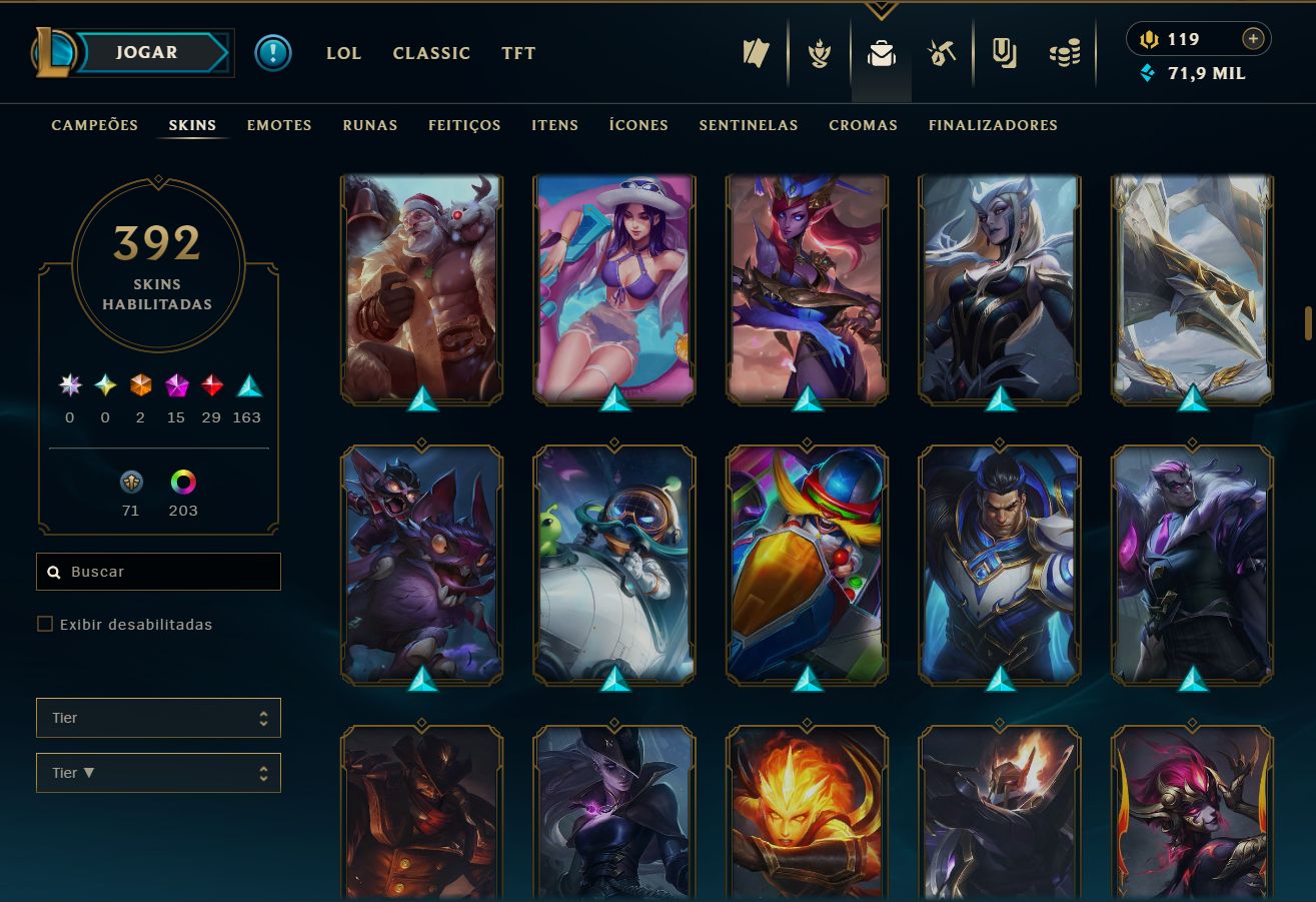 Conta LoL, com 392 skins, LV 417 com todos os campeões.