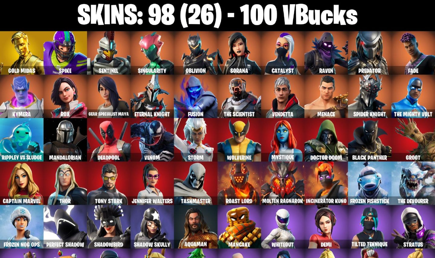 CONTA FORTNITE COM 98 SKINS GOLD MIDAS/STORM/SPIKE/JULES/VENOM/OCEAN/VERGE