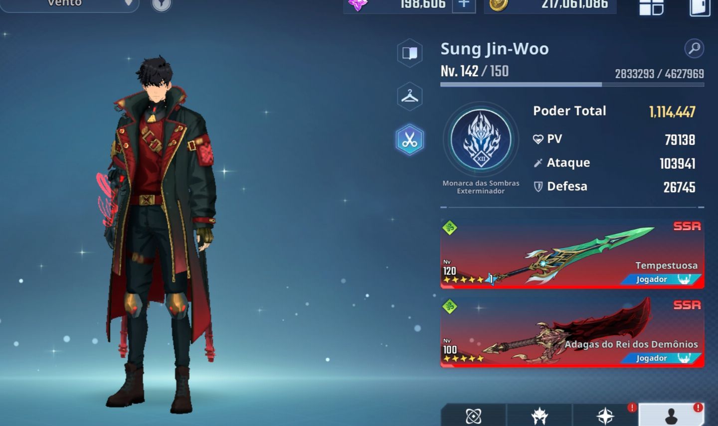 Solo leveling Arise nv140 +190k núcleos + comp de trevas, vento e fogo c5
