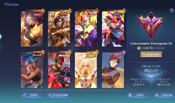 CONTA ANTIGA LVL 129, FULL HEROES, FUL EMBLEMAS, MUITAS SKINS E COLECIONAVEIS!!