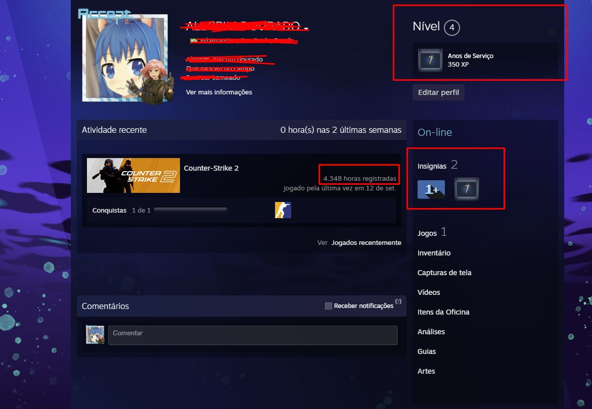 CONTAS CS2 PRIME c/GAMERSCLUB (MEDALHAS + COMPROVANTE + HORAS)