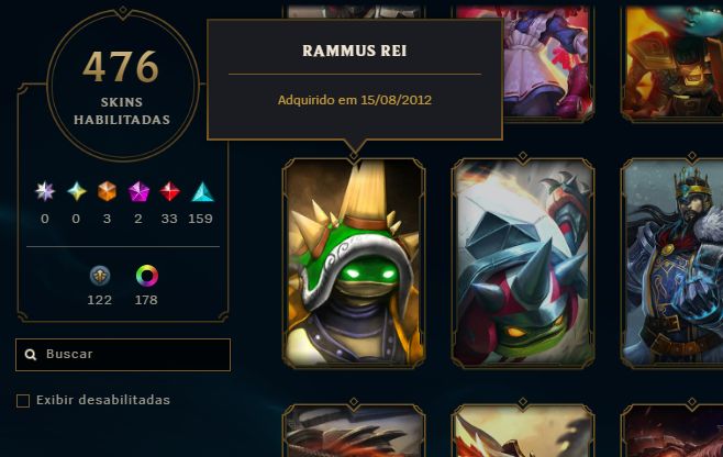 CONTA LOL 2012 | 477 SKINS | RAMMUS REI | COLECIONADOR