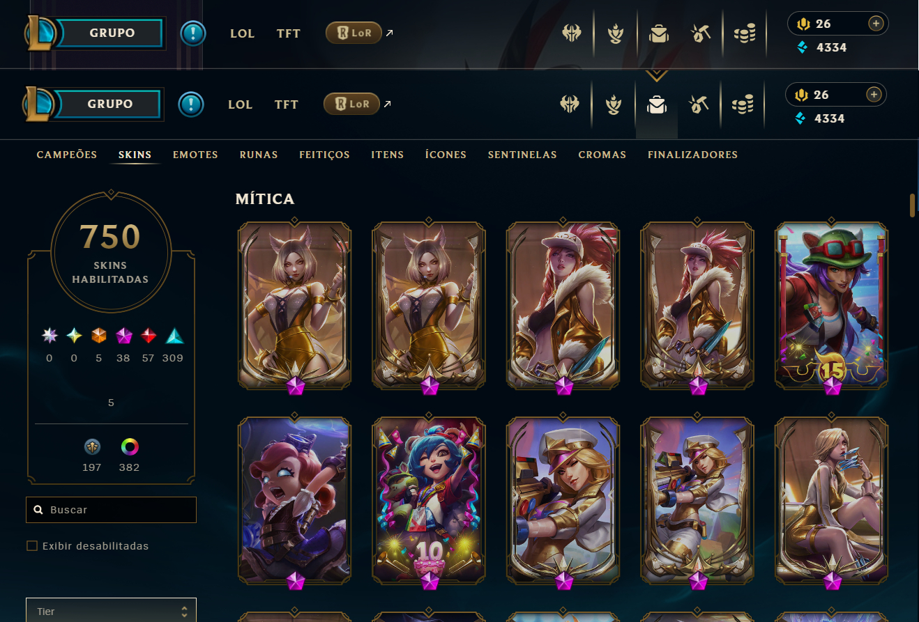 Conta LoL desde 2014 /Main Evelynn /Todos os Campeões/750 Skins/38 Míticas