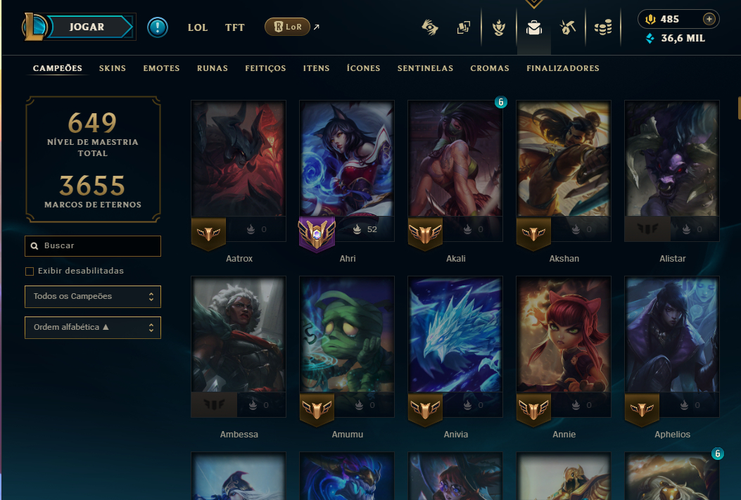 CONTA LOL - DIAMANTE IV +500 SKINS +300 ESSENCIAS MÍTICAS E TODOS OS CHAMPS