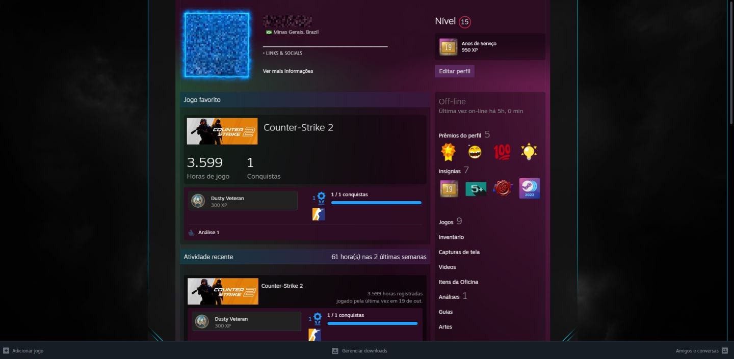 Conta Steam Principal CS2 | Lvl 20GC | 9 Faceit | Butterfly