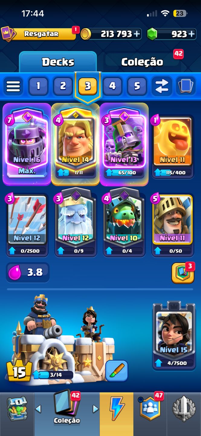 Conta de Clash royale arena 25 rei nível 15 mega cavaleiro