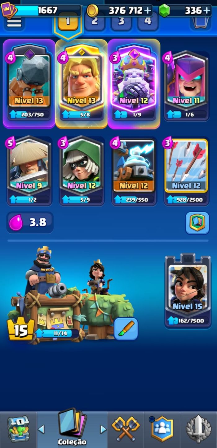 CLASH ROYALE - REI 15 MAX - 14 EVO - 376K OURO - 13K DE TROFÉUS