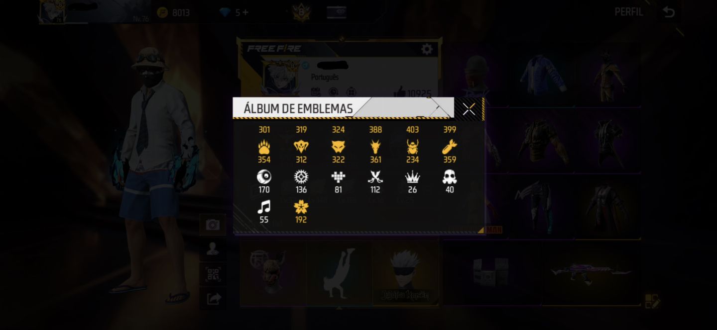 Conta free fire nivel 76 com primeiro passe e ragnarok raríssima.