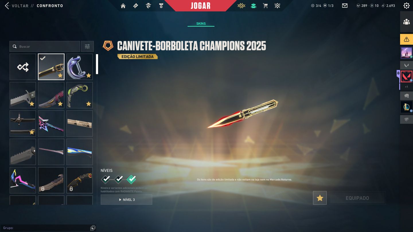 CONTA VALORANT / PACOTE CHAMPIONS 2025 + OUTRAS / PLATINA, DIAMANTE