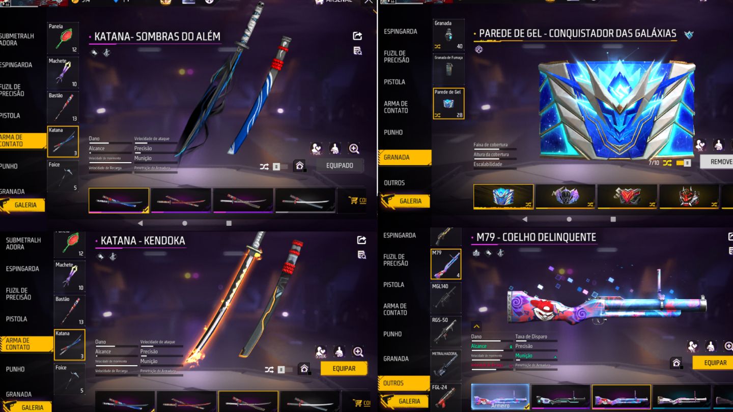 CONTA FREE FIRE | 7 ANOS | LVL 66 | FEMININA E MASCULINA | COLECIONADOR