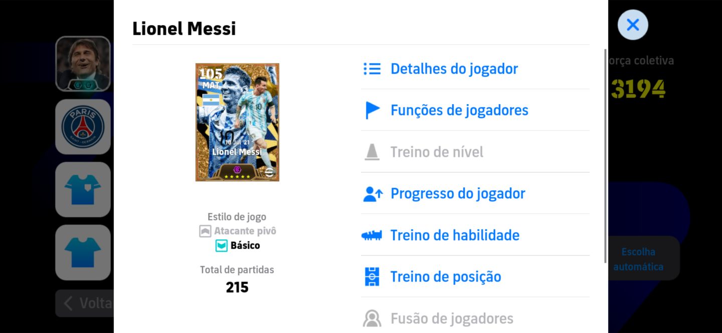 CONTA EFOOTBALL BOA PARA SKILLS COM 2 MESSI DO PECK E NEYMAR