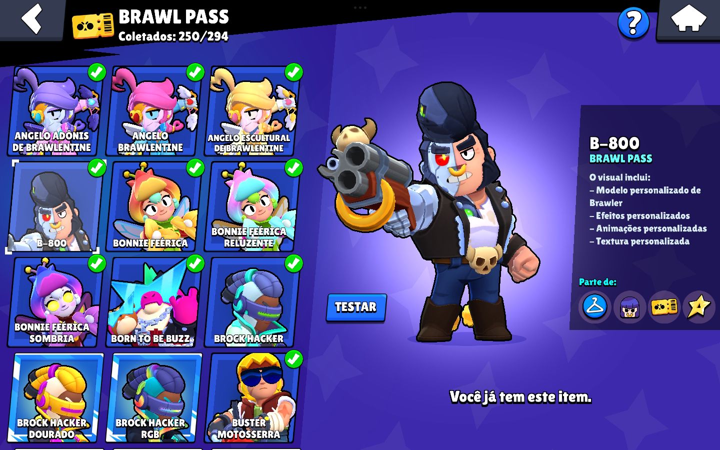 CONTA BRAWL STARS FULL PODER 11+SKINS RARAS