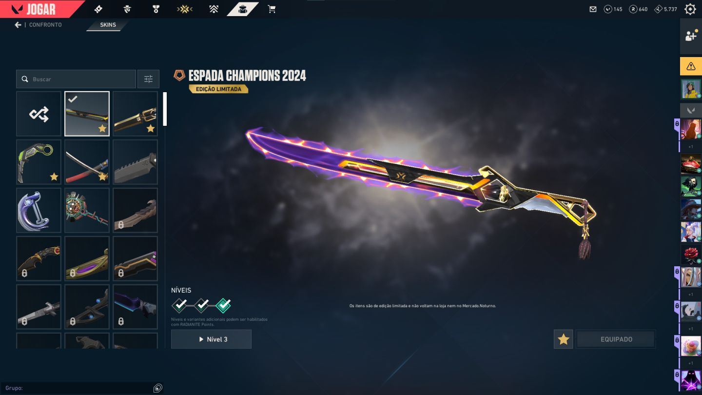 Conta Valorant Dima com faca, phantom e vandal Champions 2023, 2024 e 2025