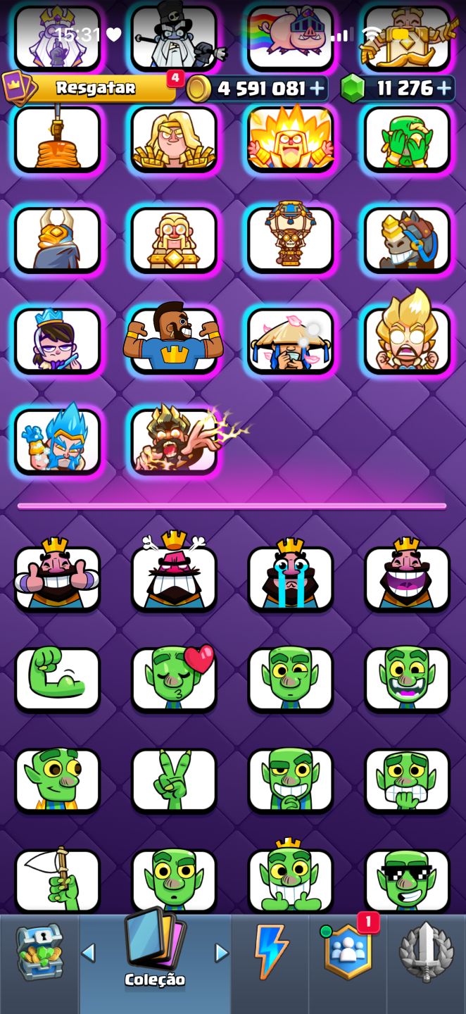 CONTA CLASH ROYALE FULL, 256+ EMOTES RARÍSSIMOS, 50 SKINS DE TORRE