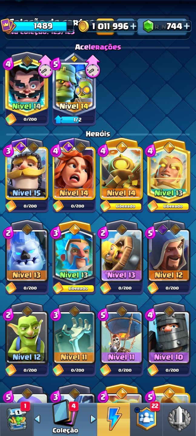 CONTA CLASH ROYALE 10K TROFÉUS 123/123 CARTAS COMPLETO +1M DE OURO