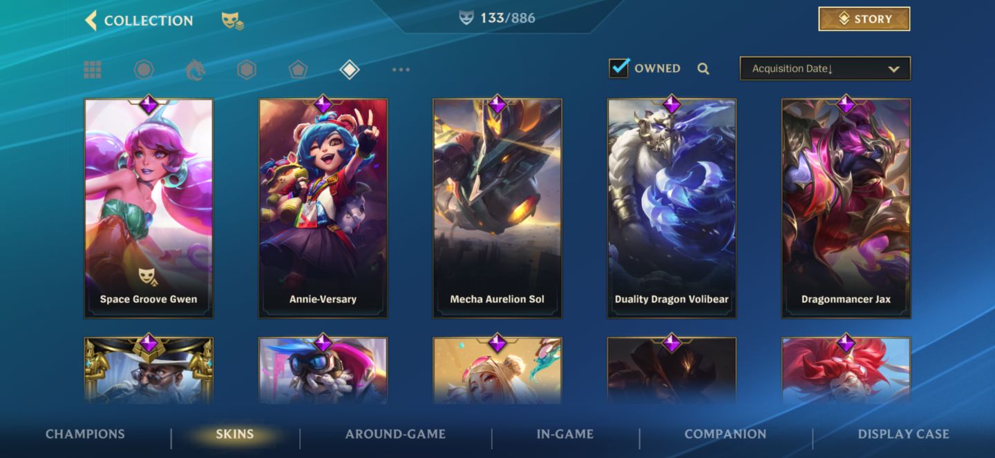 Conta lv164, grão mestre c 133 SKINS.