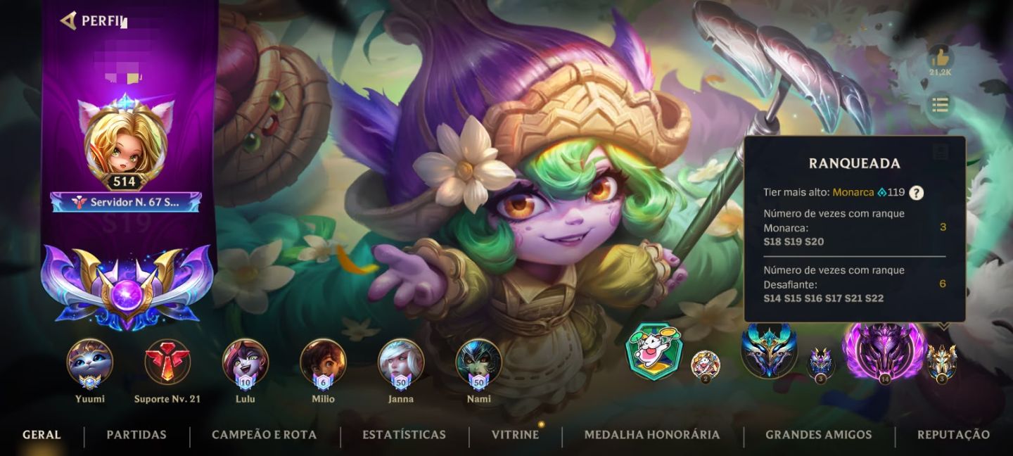 Conta wild rift mono suporte lv21