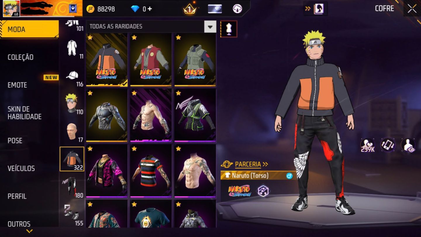 CONTA FREE FIRE INSANA ITENS RAROS DO NARUTO + COLECIONÁVEIS EXCLUSIVOS