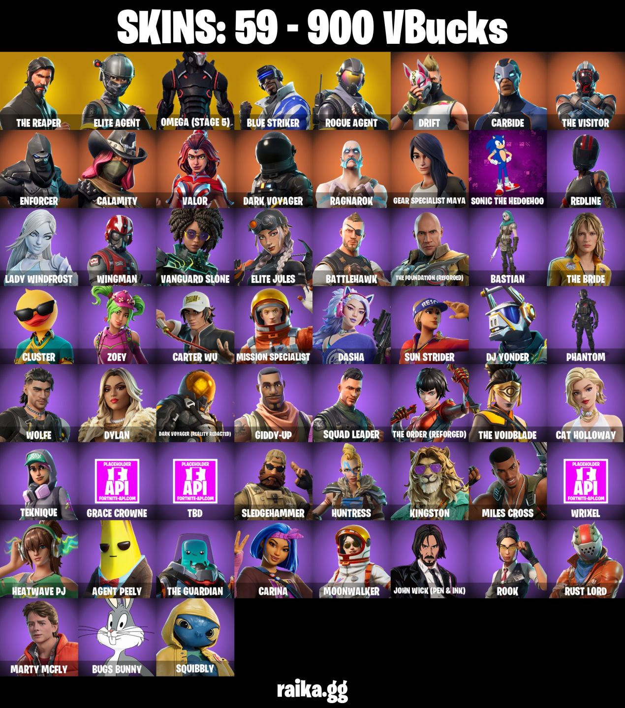 59 Skins - The reaper, Elite Agent, Omega (stage 5), Rogue agent, Ragnarok
