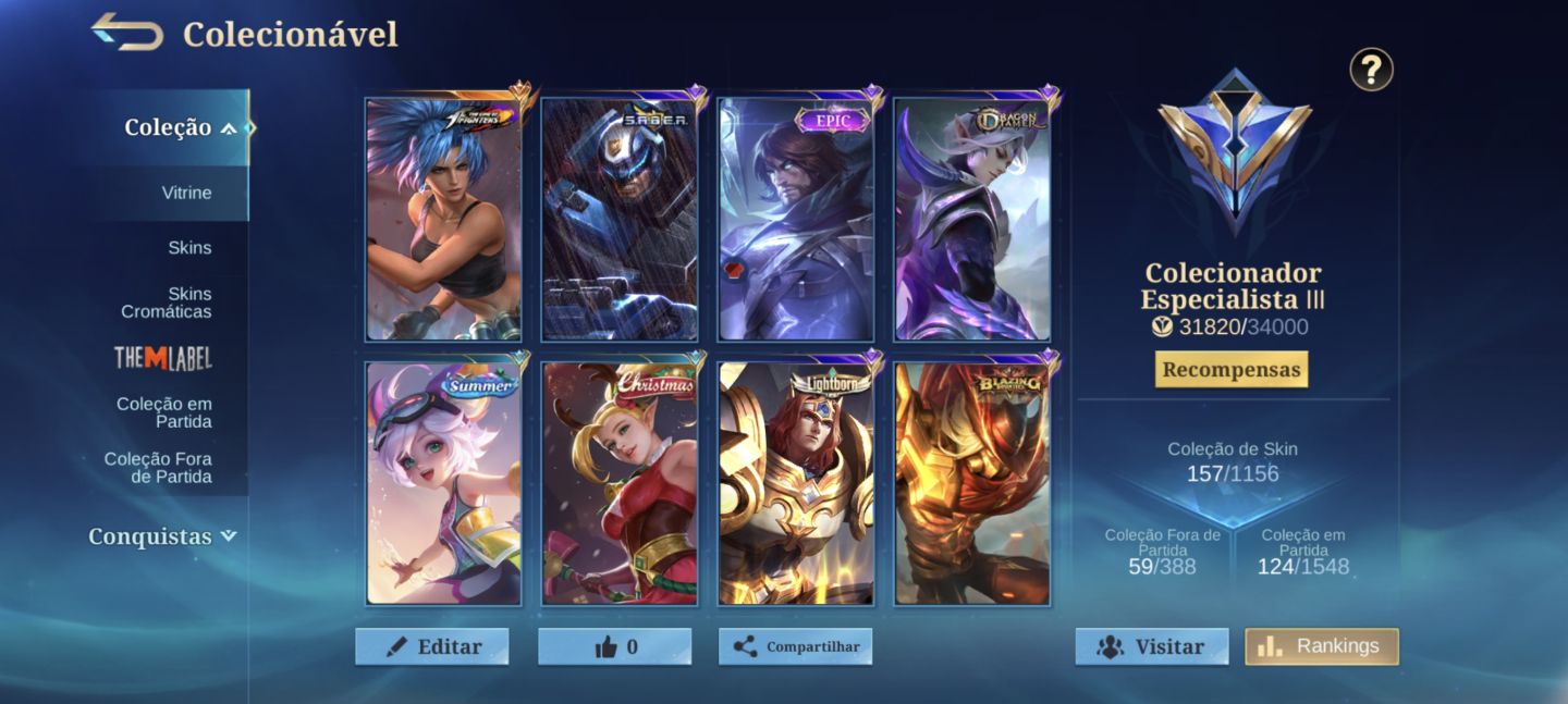 CONTA MLBB FULL ACCESS, FULL HR, FULL EMB, 149 SKINS,(1 GD, 1 EX, 14 LX)+1700 DM