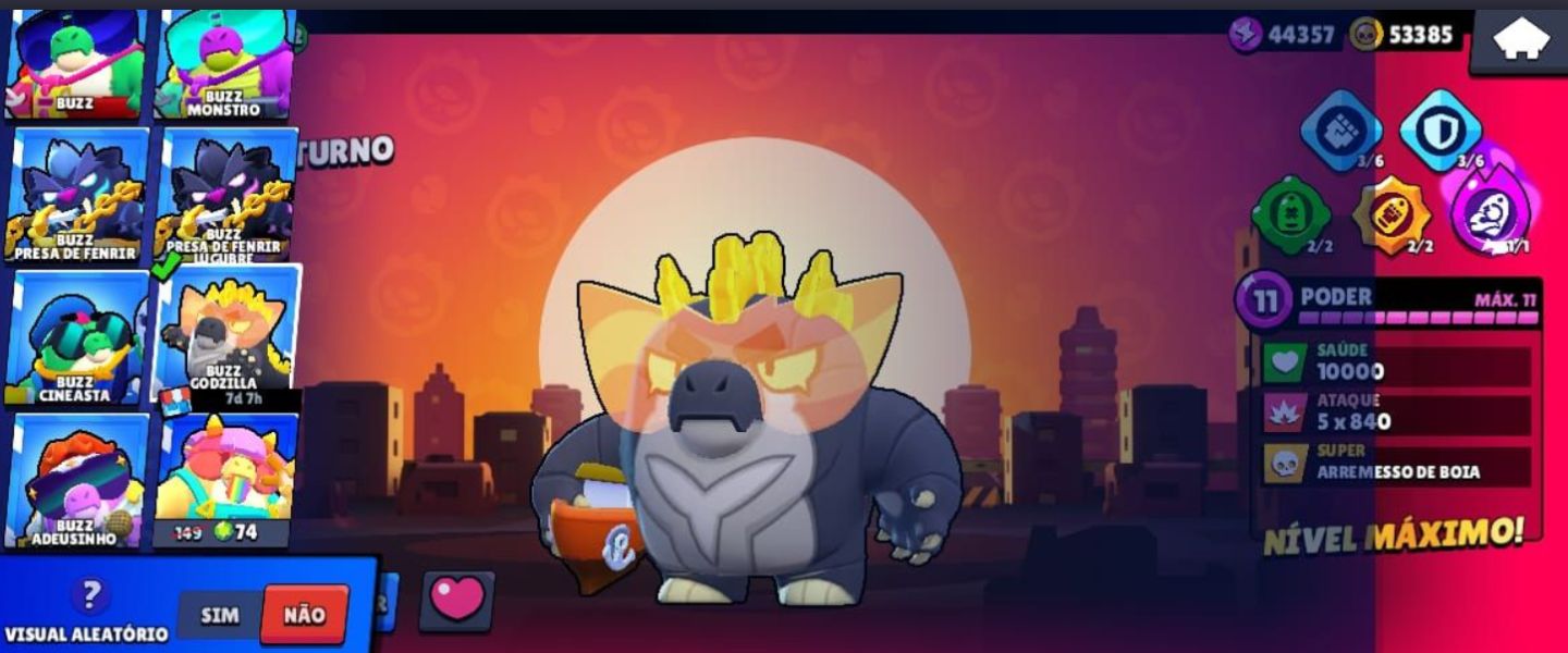 CONTA BRAWL STARS + 203 SKINS + 89K DE OURO + 186 GEMAS + BUZZ GODZILLA PRETO