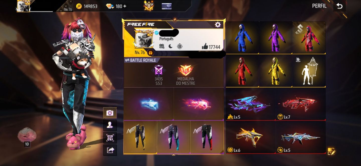 Conta free fire gemada com 5 angelicais, 5 evolutivas, 750+ peitorais, prime 8