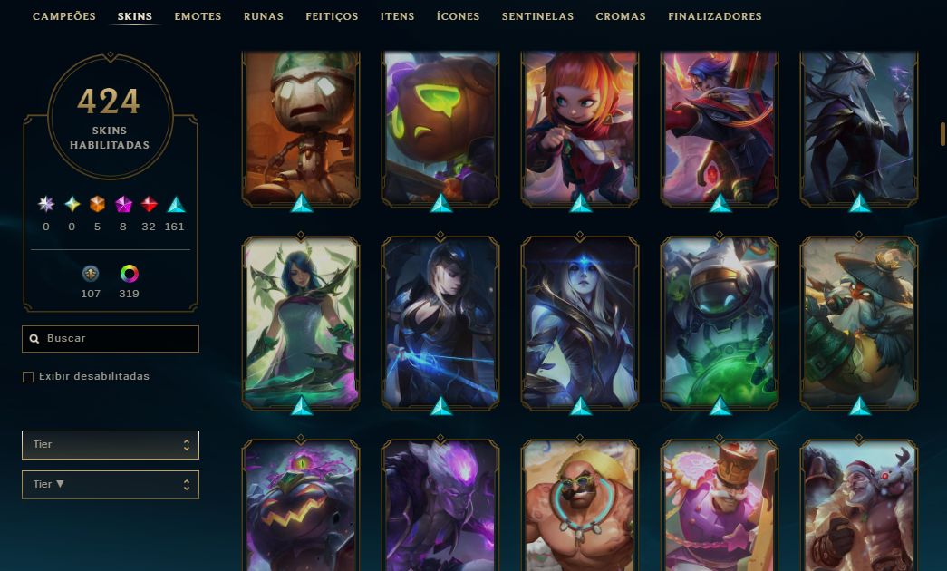 Conta lol main sup peel 400+ skins + TFT (vava com 1 skin de loja e passes)