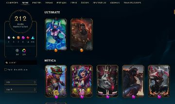 Conta de League of Legends e Valorant - 212 Skins - Level 535 100% Segura