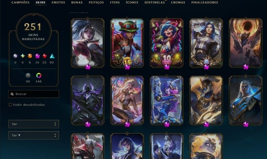 Conta RARA de lol desde 2015 com 251 skins e todas as ultimate