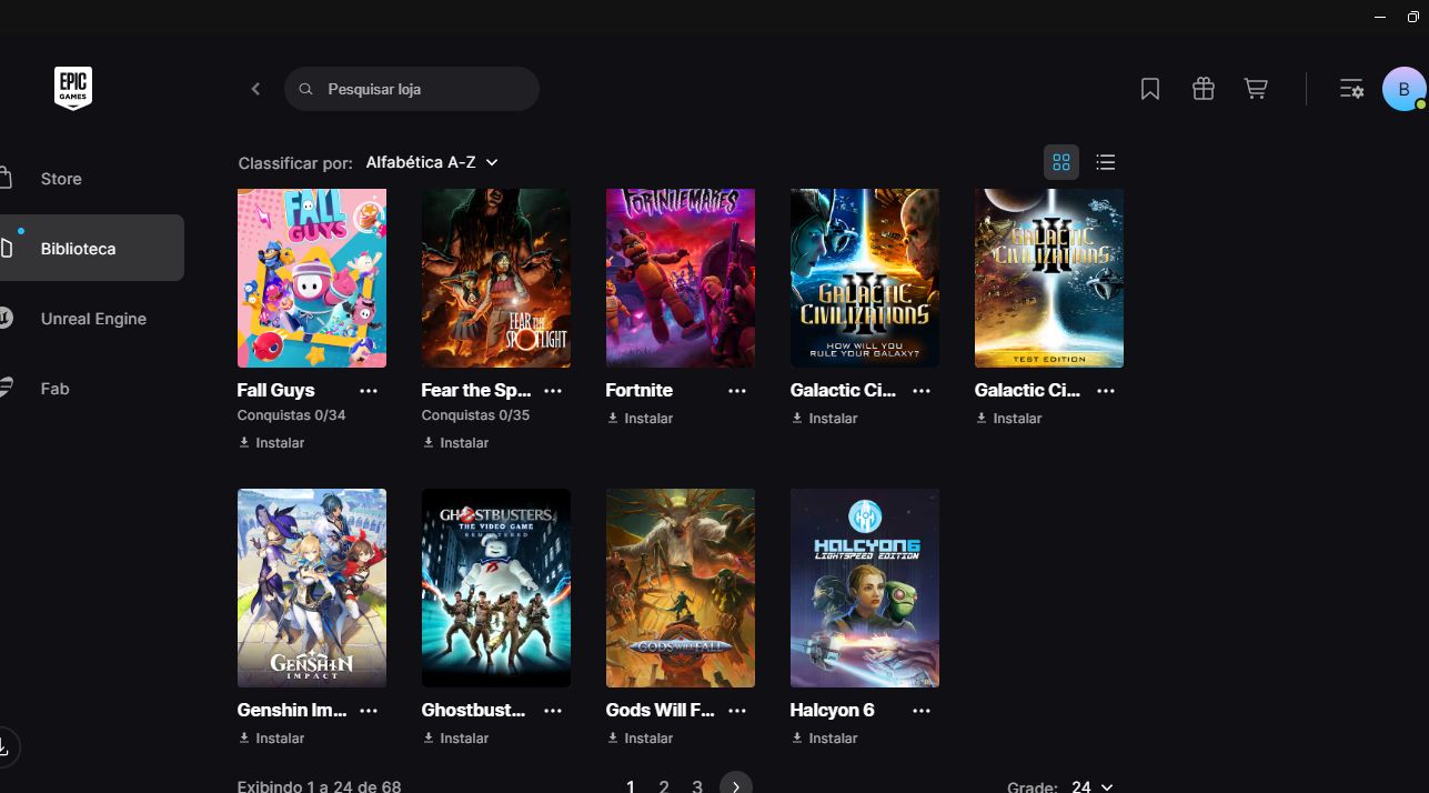 CONTA EPIC GAMES 68 jogos