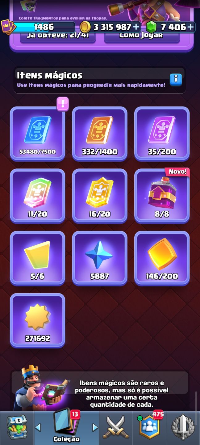 Conta Clash Royale(+9anos) +14k Troféus - 3,3 milhões em ouro - 7,4k de gemas