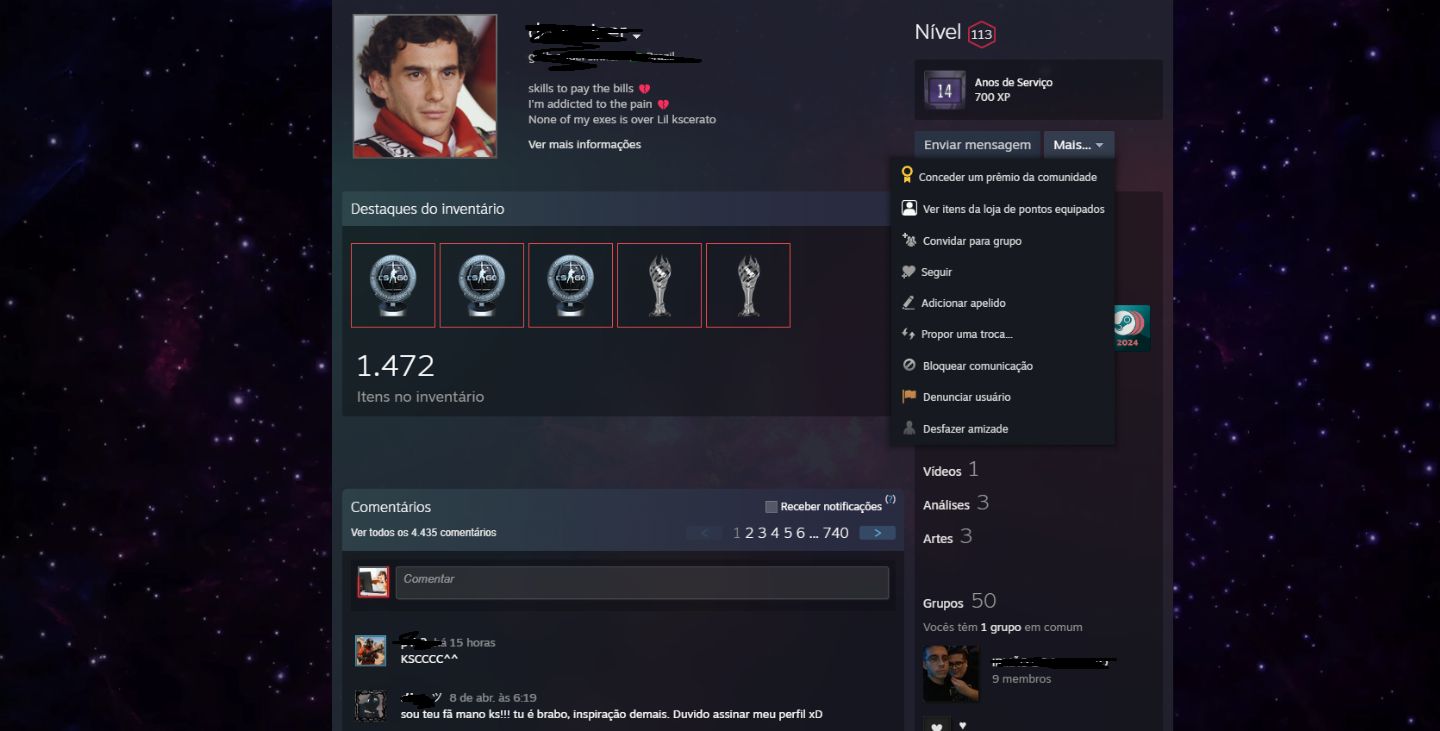 CONTA STEAM 14 ANOS/LEVEL 20 GC/PROPLAYERS DA FURIA E OUTROS/MAIS DE 26 MEDALHAS