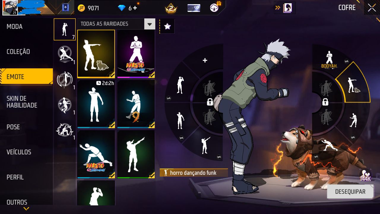 CONTA FREE FIRE PLATINA SKIN KAKASHI E SAKURA