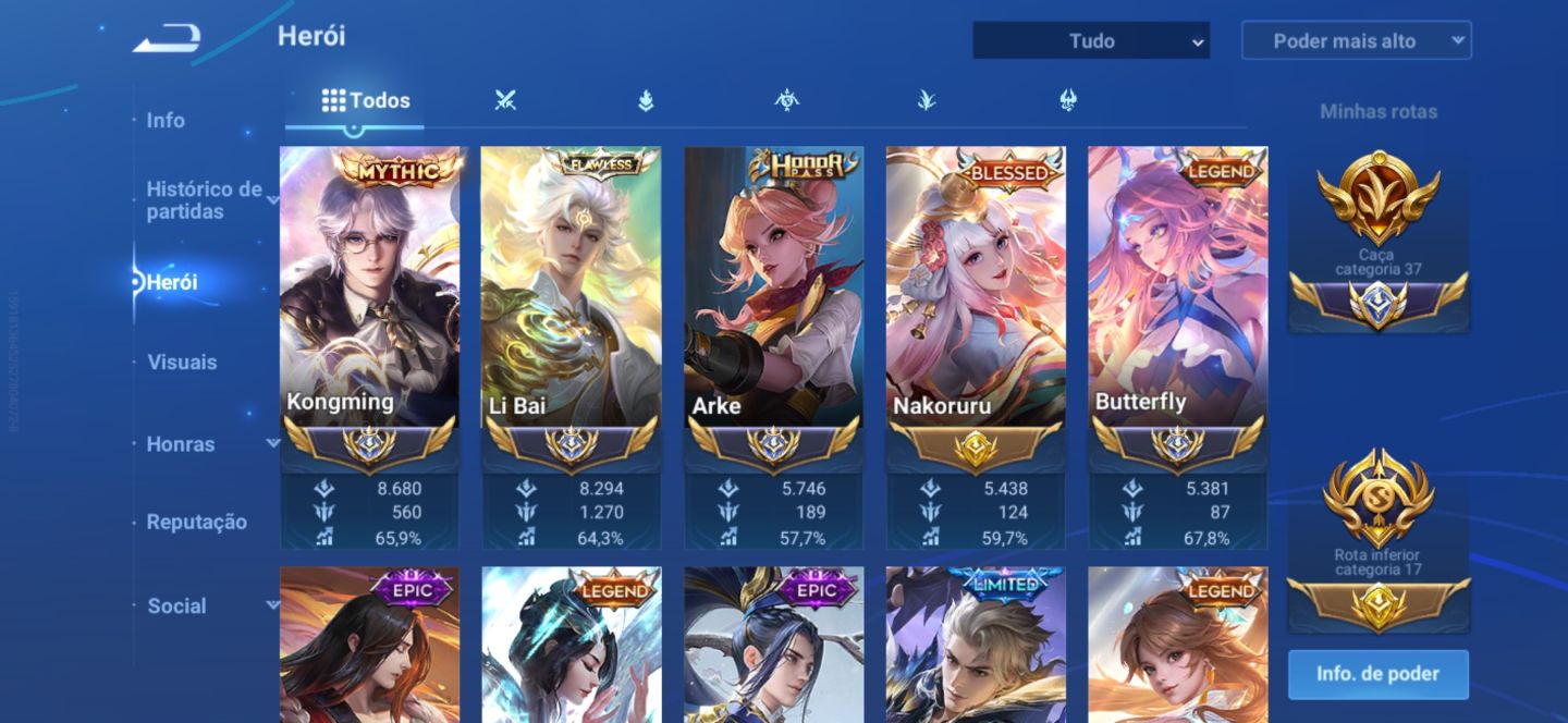 Conta Hok Nobreza 7 com 296 skins 16 Selos lendários