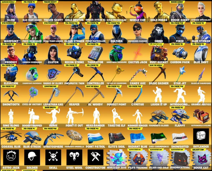 CONTA FORTNITE - TRAVIS SCOTT, GLOW, 2600$ DE EARNINGS, SALVE O MUNDO FUNDADOR!!