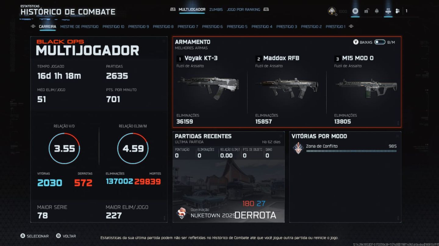 CONTA WARZONE NIVEL 1.000